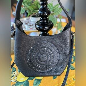 BRIGHTON Ferrara Eternity Charlette Black Leather Handbag Shoulder Crossbody EUC